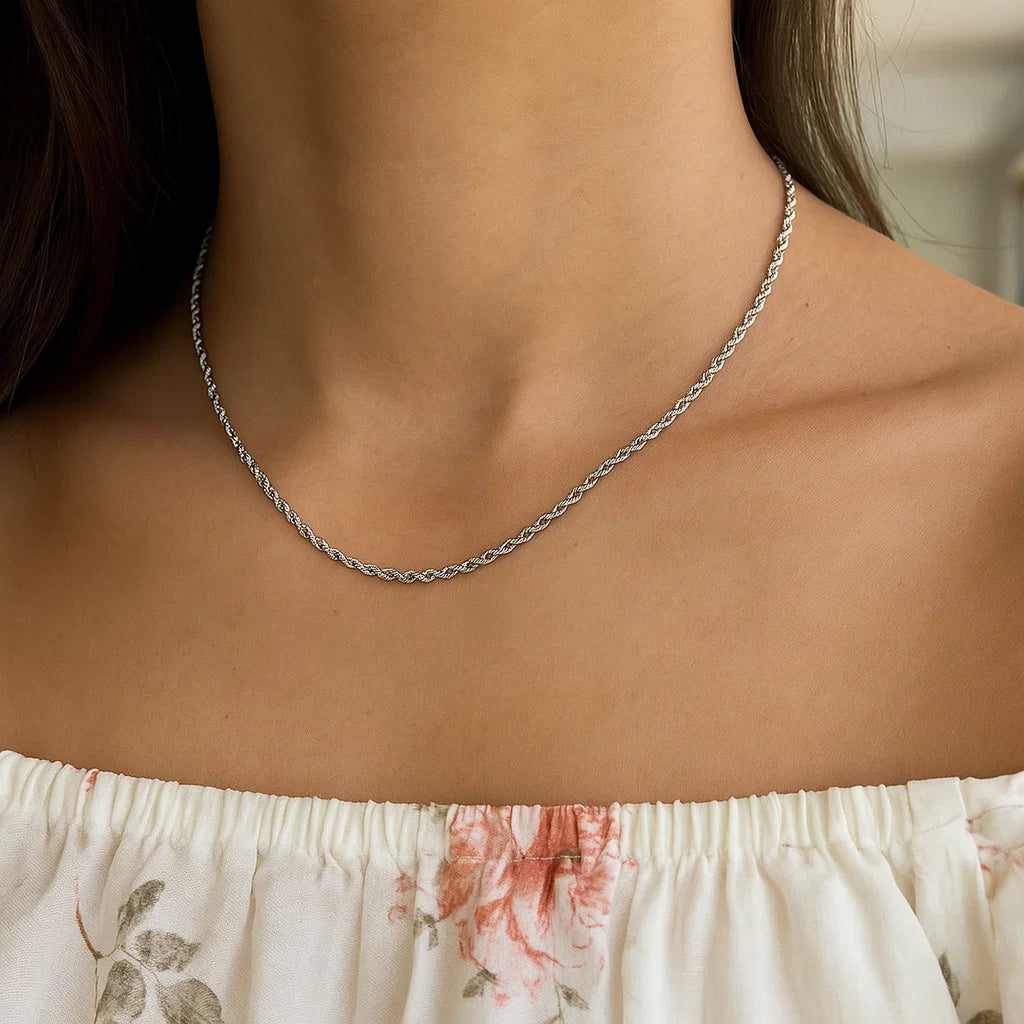 14k White Gold Solid Diamond Cut Rope Chain (1.80 mm)