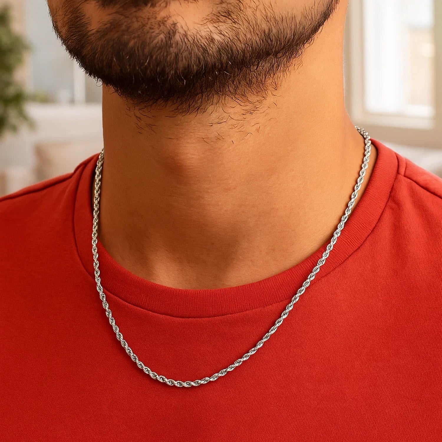 14k White Gold Solid Diamond Cut Rope Chain (1.80 mm)