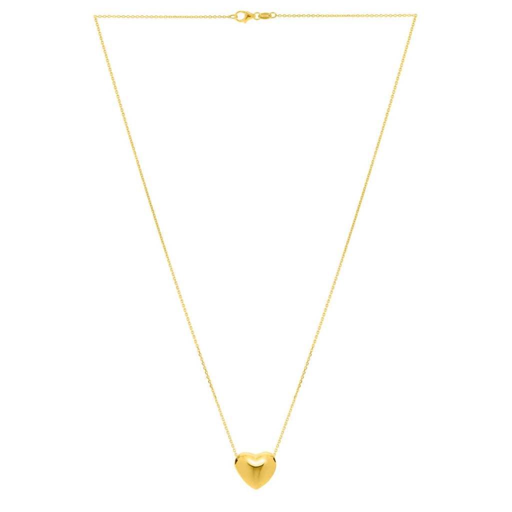 Small Puffed Heart Necklace in 14K Yellow Gold