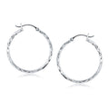 14k White Gold Diamond Cut Hoop Earrings(2x30mm)