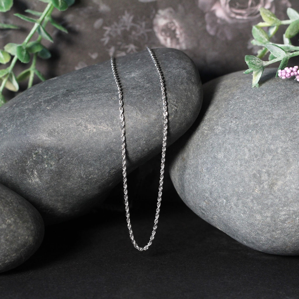 14k White Gold Solid Diamond Cut Rope Chain (1.40 mm)