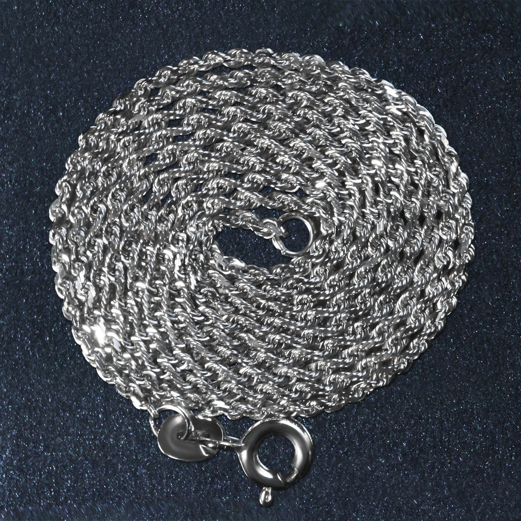 14k White Gold Solid Diamond Cut Rope Chain (1.40 mm)