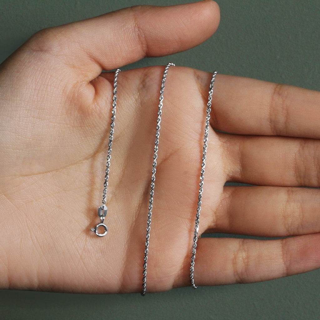 14k White Gold Solid Diamond Cut Rope Chain (1.40 mm)