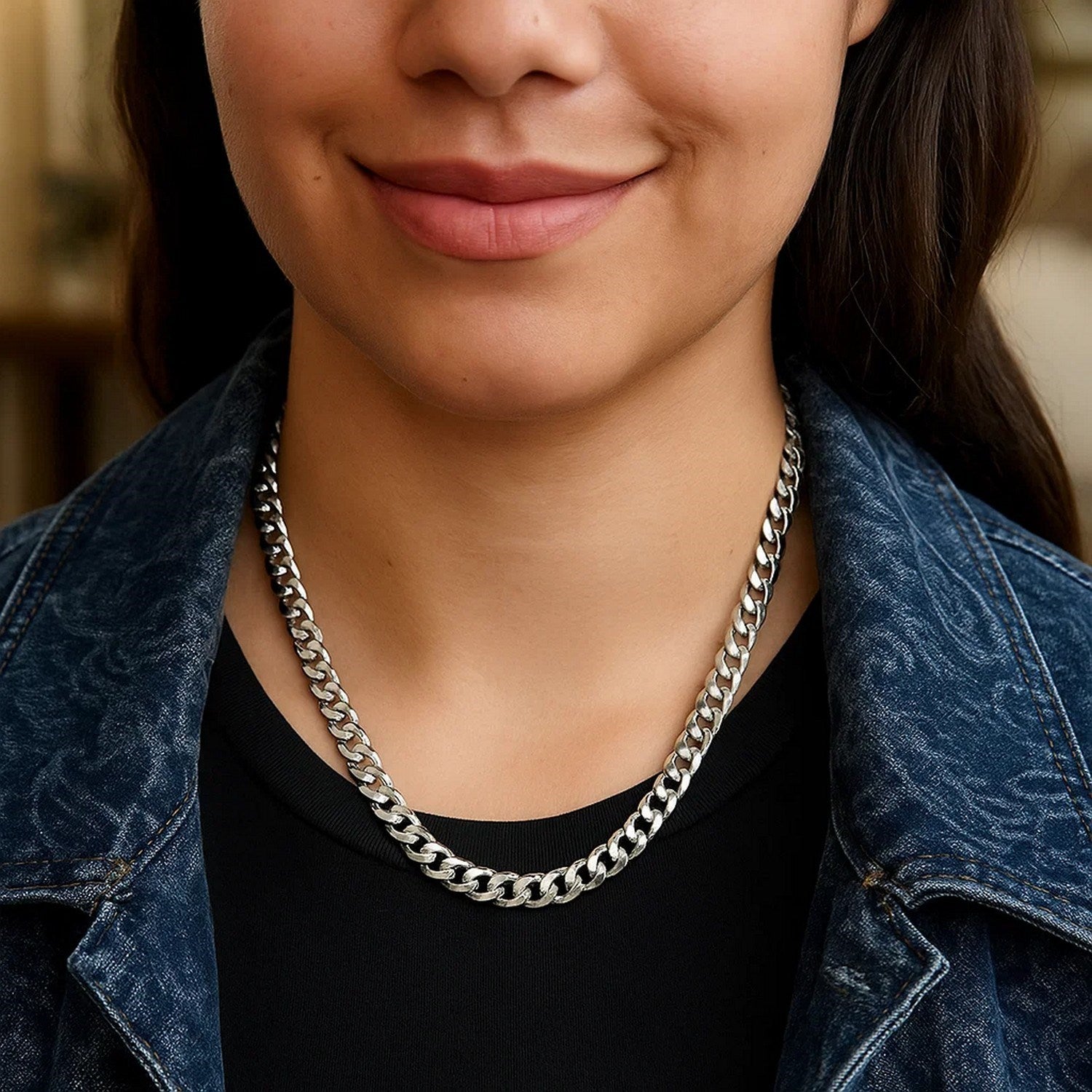 Rhodium Plated Sterling Silver Curb Style Chain (7.20 mm)