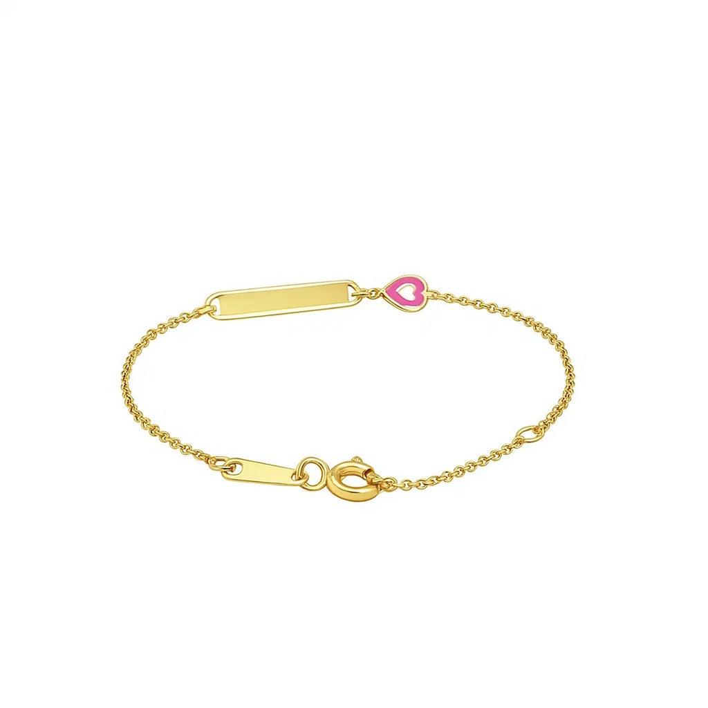 14k Yellow Gold 5 1/2 inch Childrens ID Bracelet with Enameled Heart (1.00 mm)