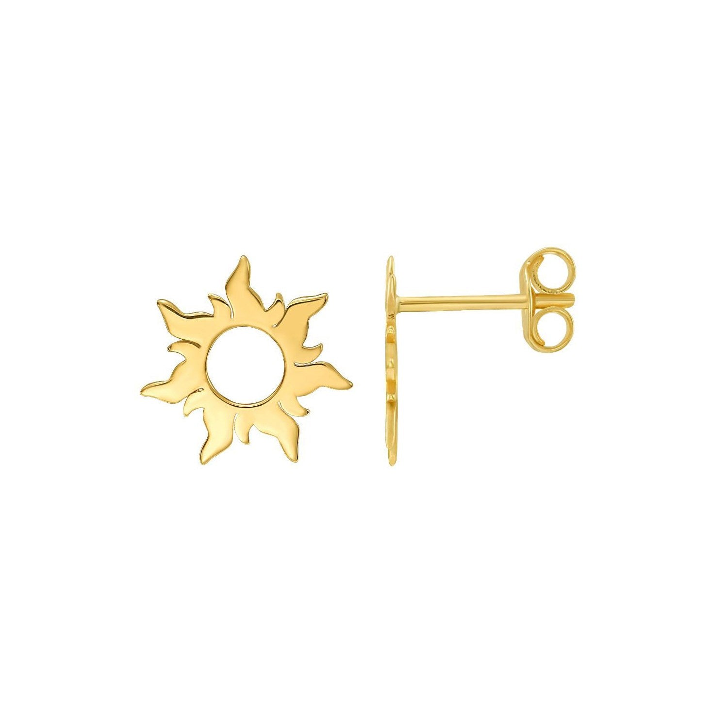 14K Yellow Gold Flaring Sun Post Earrings