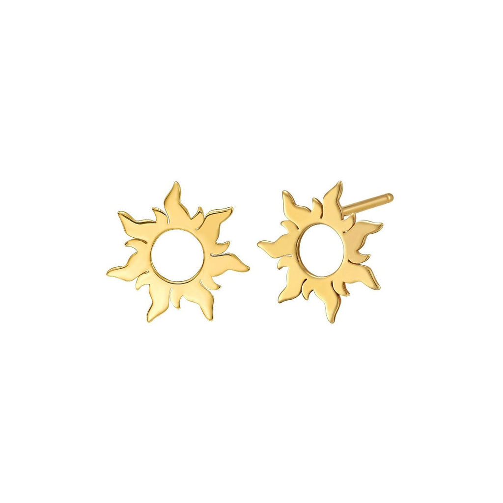 14K Yellow Gold Flaring Sun Post Earrings