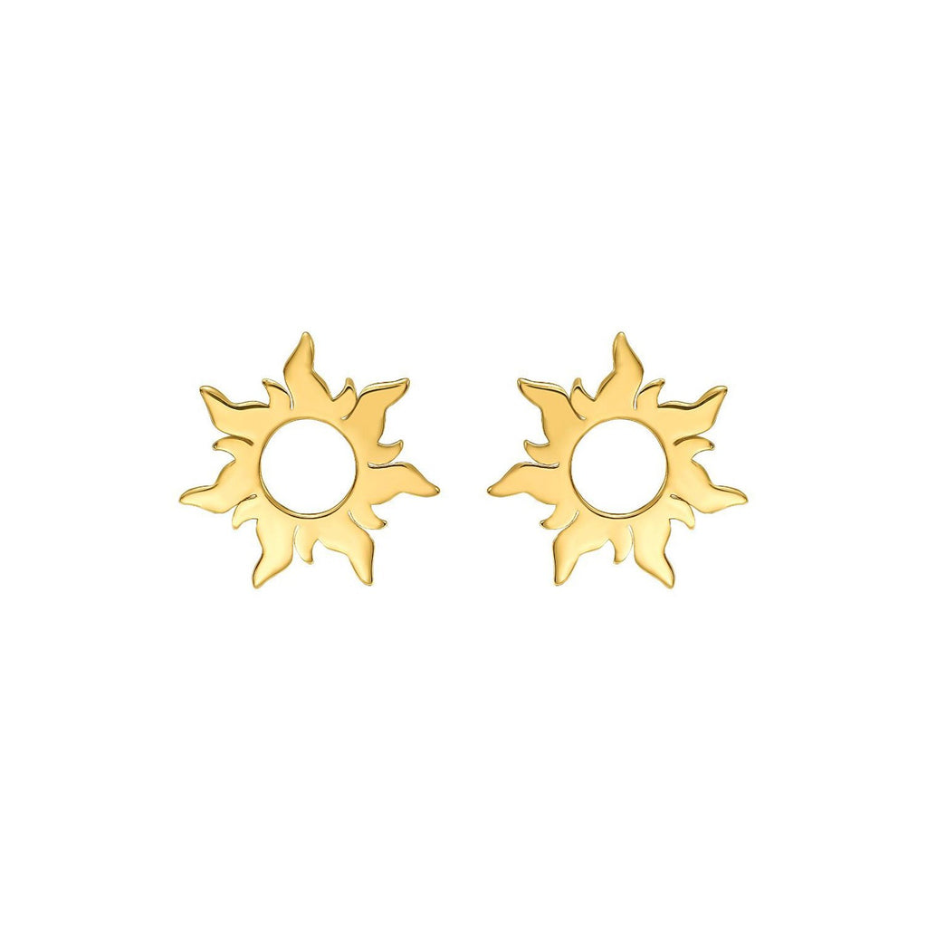 14K Yellow Gold Flaring Sun Post Earrings