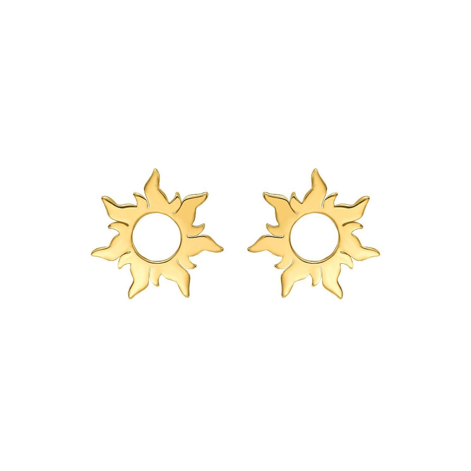 14K Yellow Gold Flaring Sun Post Earrings