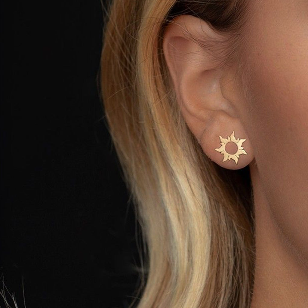 14K Yellow Gold Flaring Sun Post Earrings