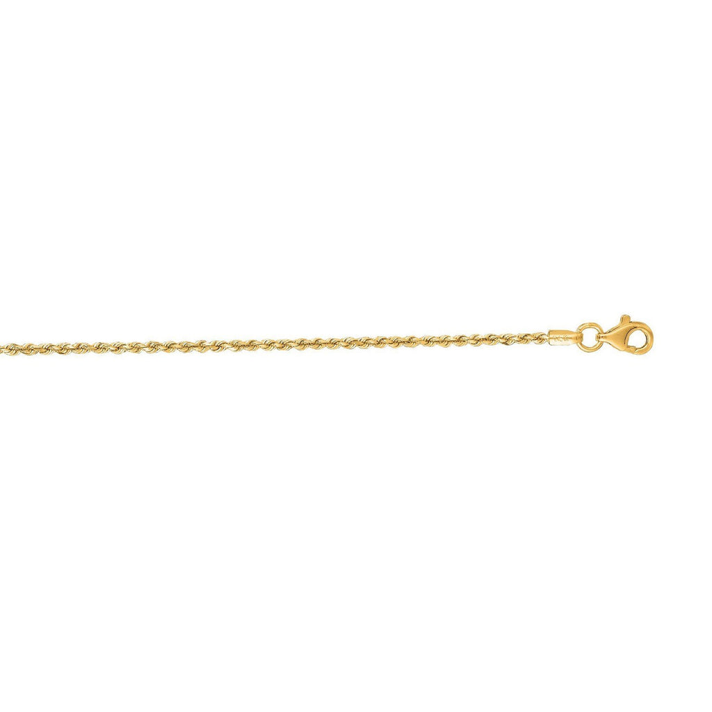 14k Yellow Gold Diamond Cut Rope Anklet 1.5mm