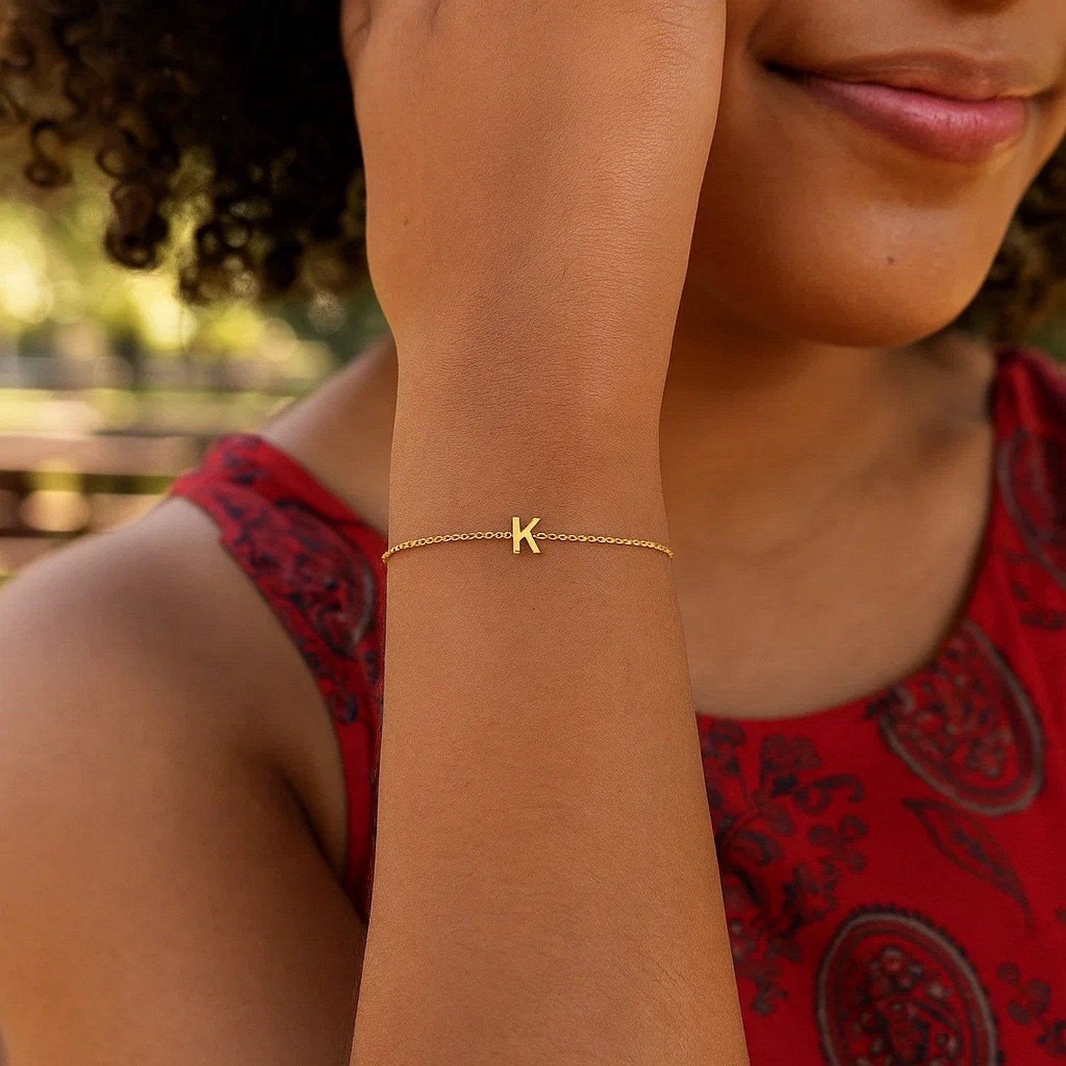 14K Yellow Gold Mini Initial K Bracelet