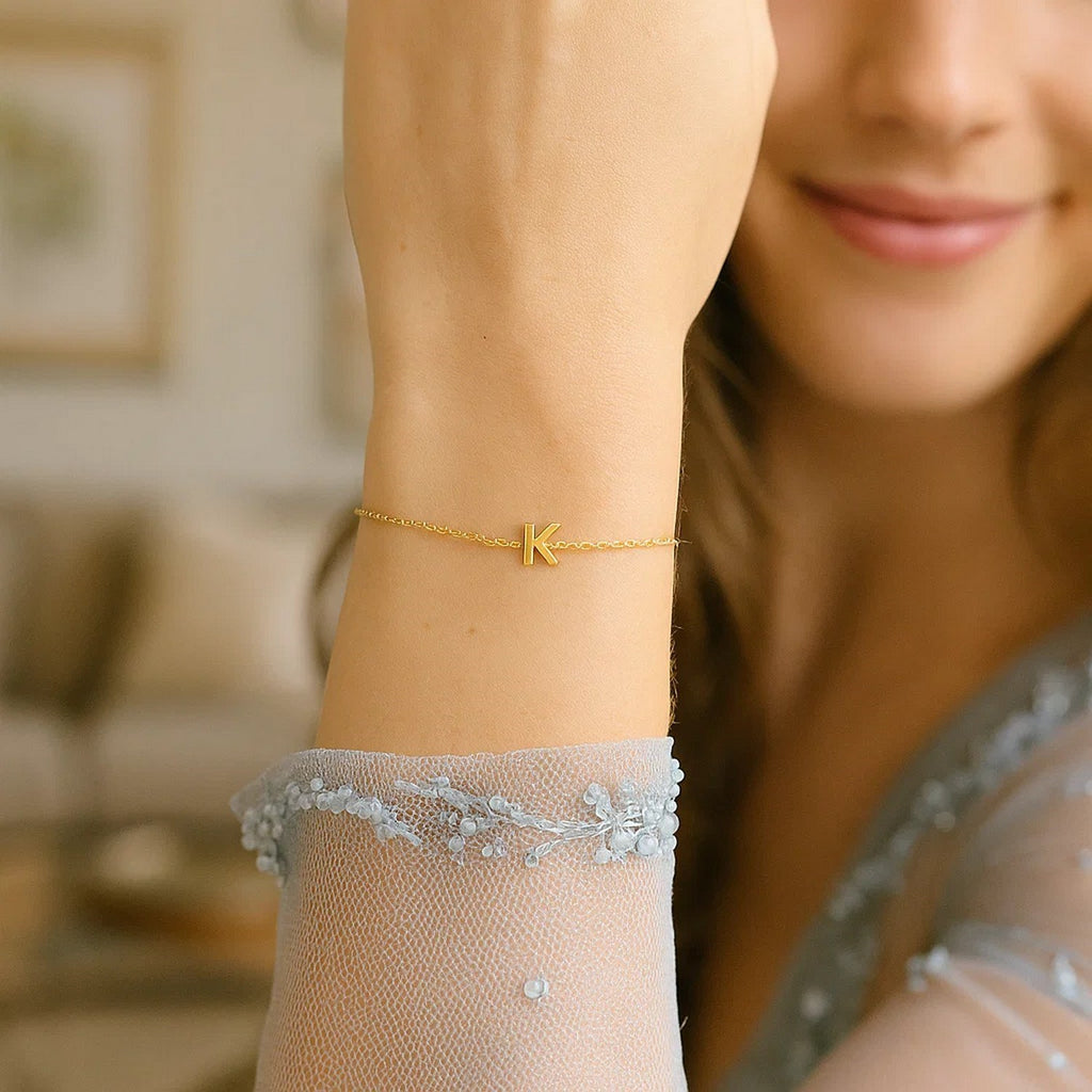 14K Yellow Gold Mini Initial K Bracelet