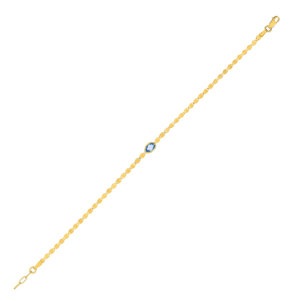 14K Yellow Gold Blue Topaz Mirrored Chain Bracelet (2.20 mm)