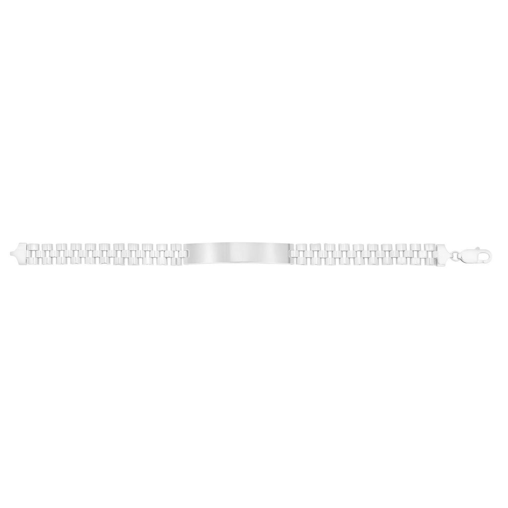 Sterling Silver Rhodium Plated Railroad Chain ID Bracelet