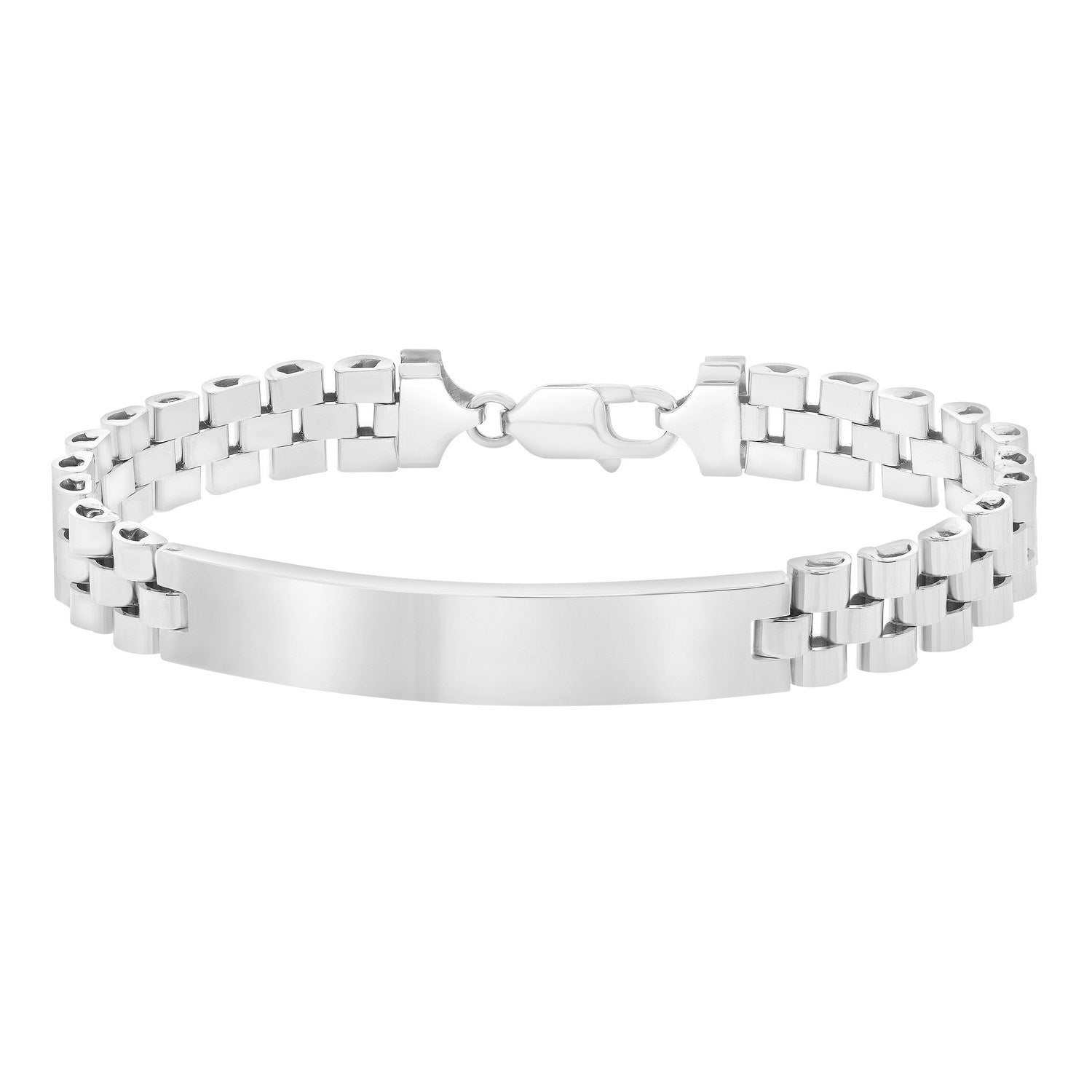 Sterling Silver Rhodium Plated Railroad Chain ID Bracelet
