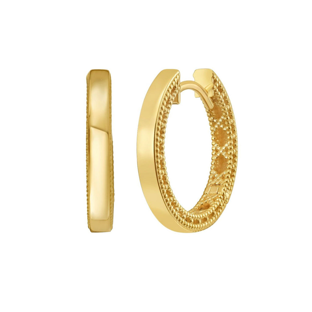 14K Yellow Gold Mini Beaded Round Huggie Earrings
