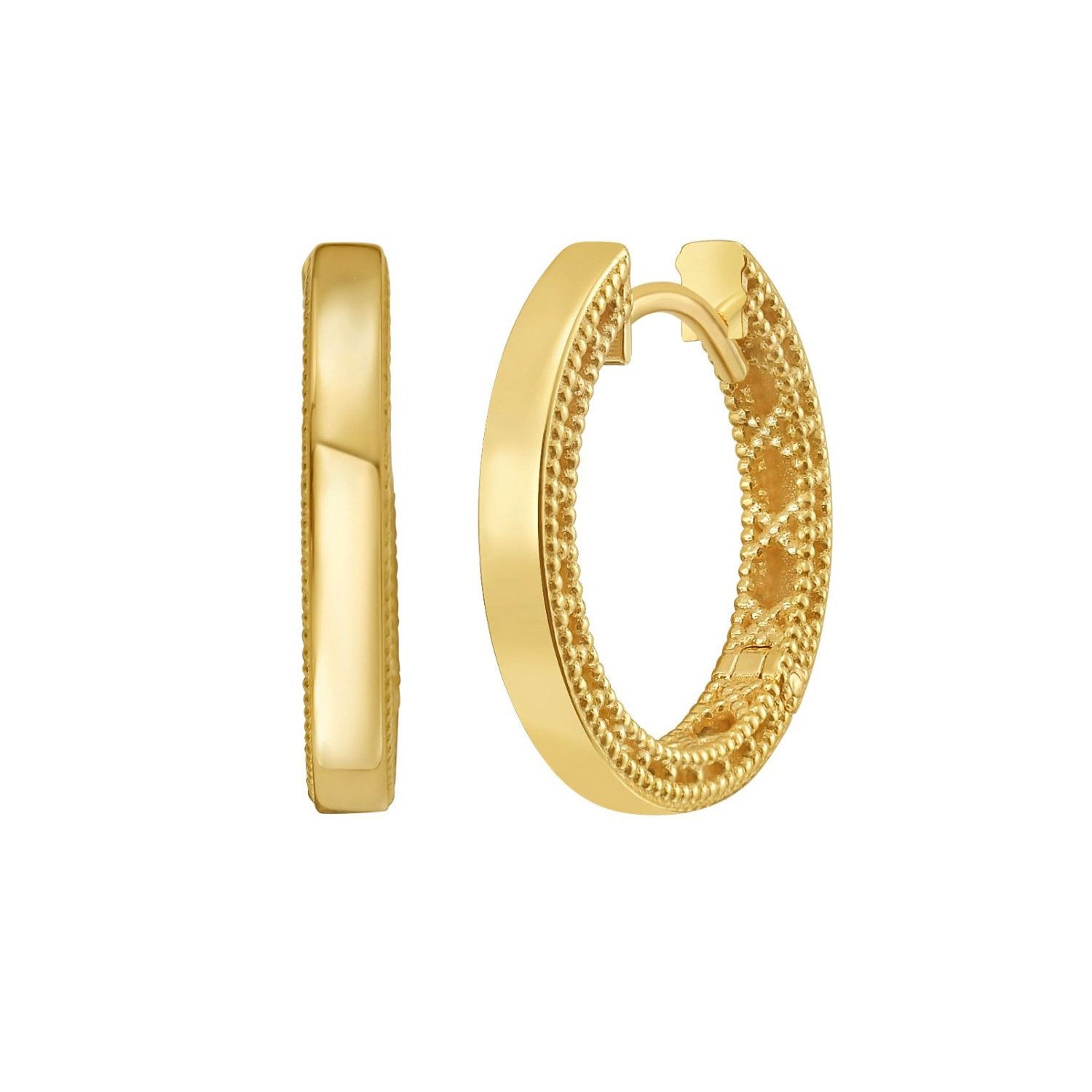 14K Yellow Gold Mini Beaded Round Huggie Earrings