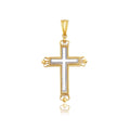 14k Two-Tone Gold Cross Pendant with an Ornate Budded Style