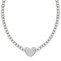 Sterling Silver Rhodium Plated Chain Bracelet with a Flat Heart Motif Station