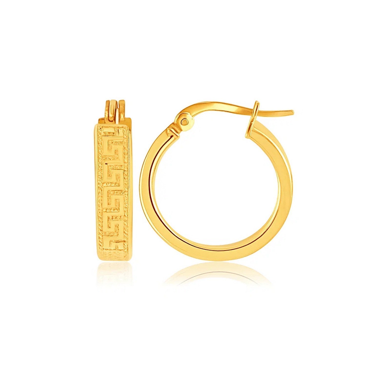 14k Yellow Gold Greek Key Small Hoop Earrings