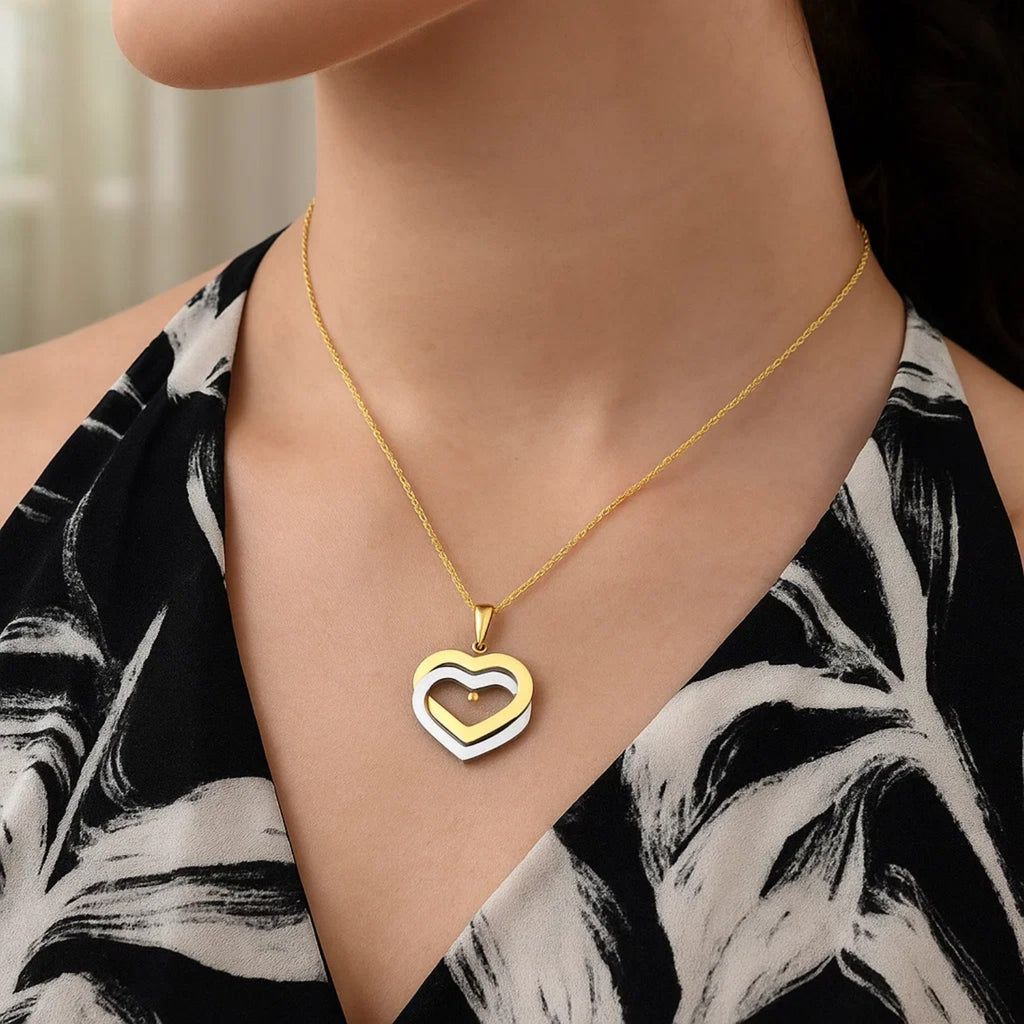 14k Two-Tone Gold Intertwined Hearts Pendant
