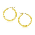 14k Yellow Gold Diamond Cut Hoop Earrings (3x20mm)
