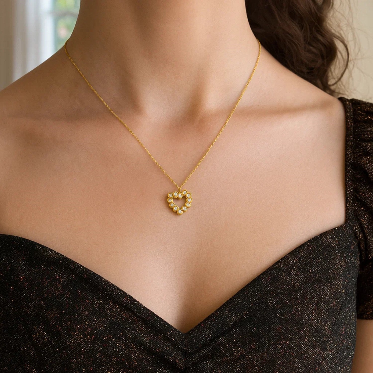 14K Yellow Gold Petite Diamond Heart Necklace