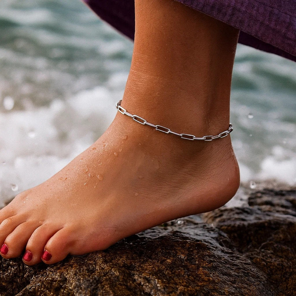 Sterling Silver Rhodium Plated Paperclip Anklet (2.50 mm)