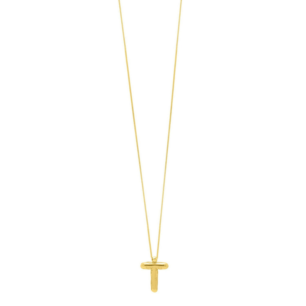 14K Yellow Gold Helium Initial T Pendant