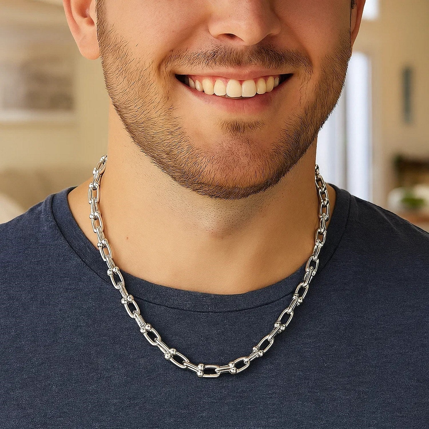 Sterling Silver Rhodium Plated Jax Link Bead Chain (9.30 mm)