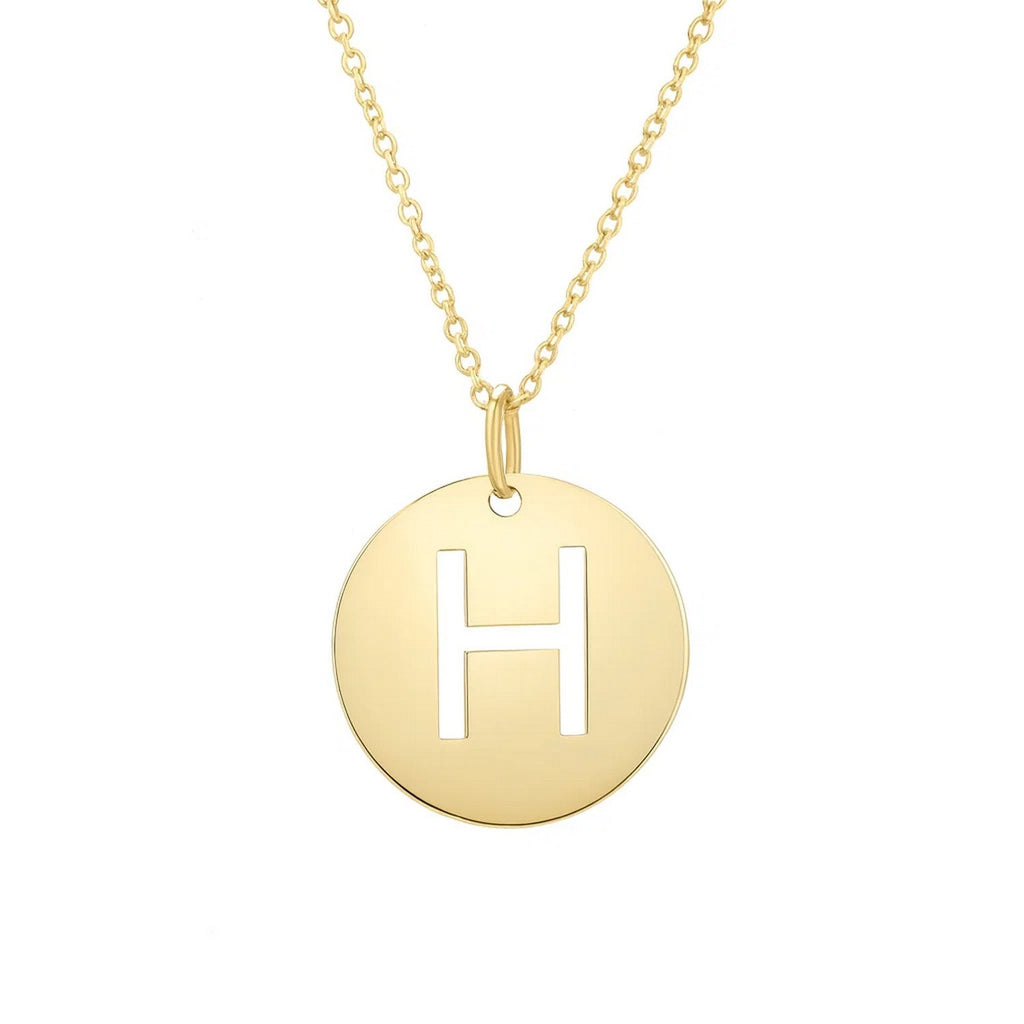 14K Yellow Gold Disc Initial H Pendant
