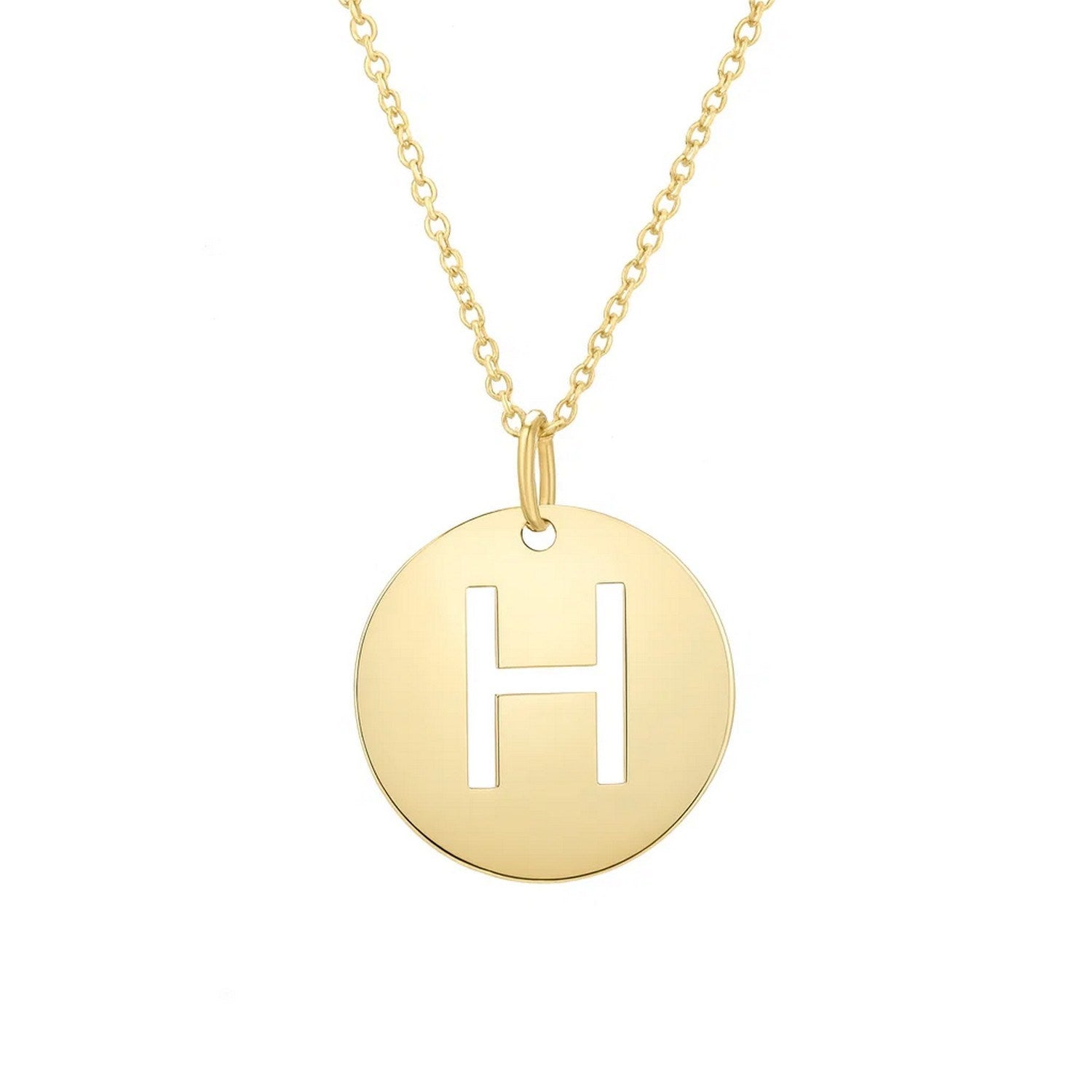 14K Yellow Gold Disc Initial H Pendant