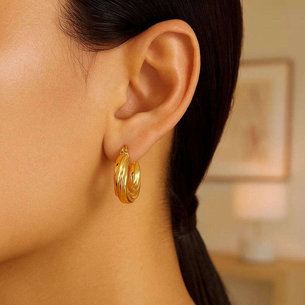 14k Yellow Gold Fancy Twist Hoop Earrings