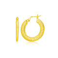 14k Yellow Gold Greek Key Medium Hoop Earrings with Flat Sides
