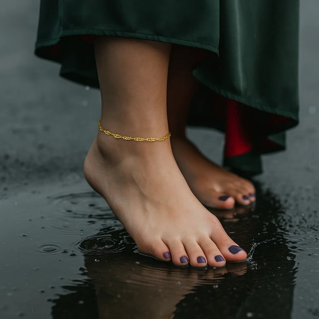 2.1mm 14k Yellow Gold Singapore Anklet
