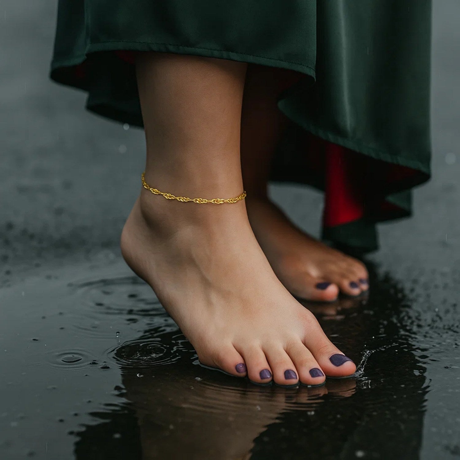 2.1mm 14k Yellow Gold Singapore Anklet