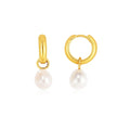 14k Yellow Gold Small Hoop Earrings with Pearls