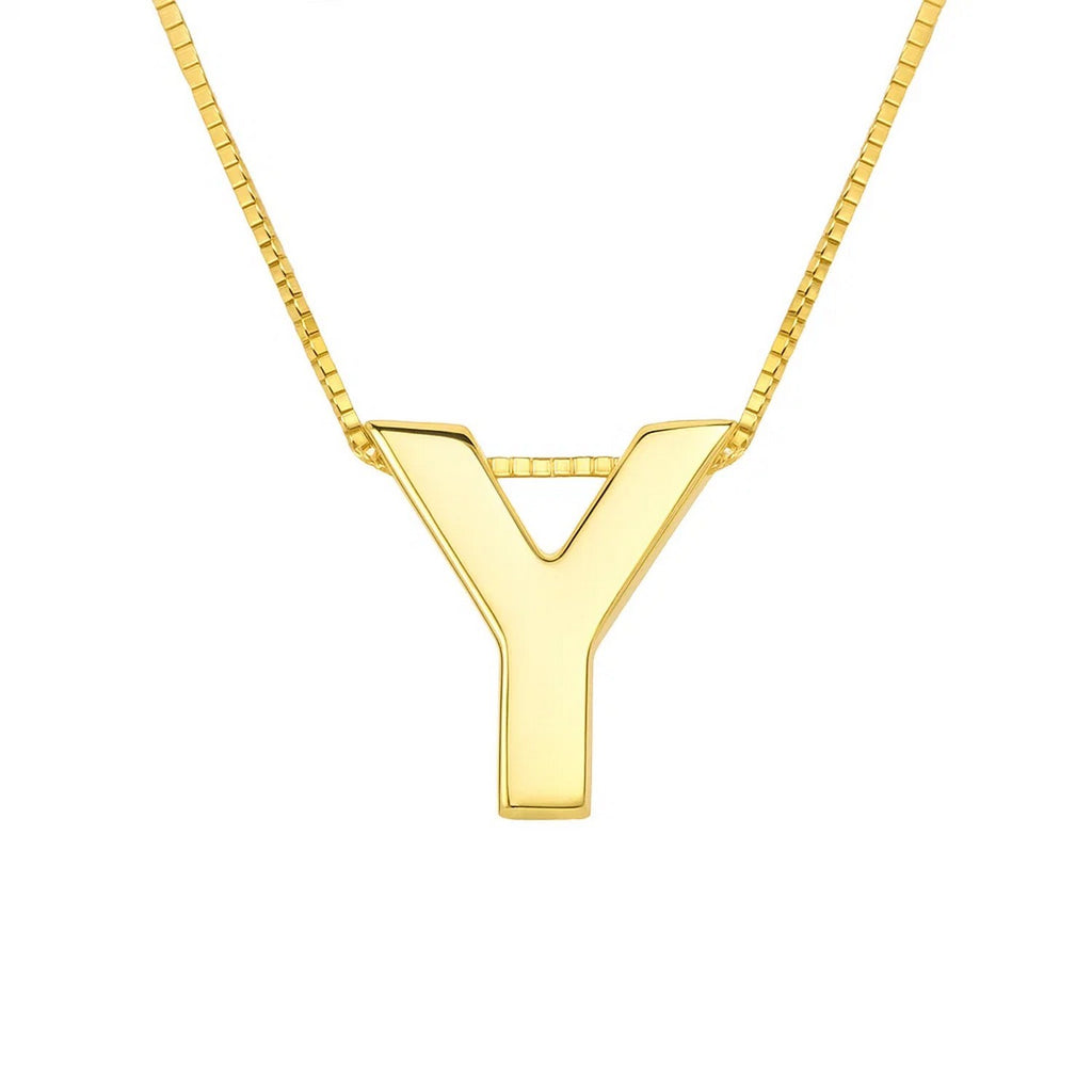 14K Yellow Gold Yours Truly Block Letter Initial Y Necklace