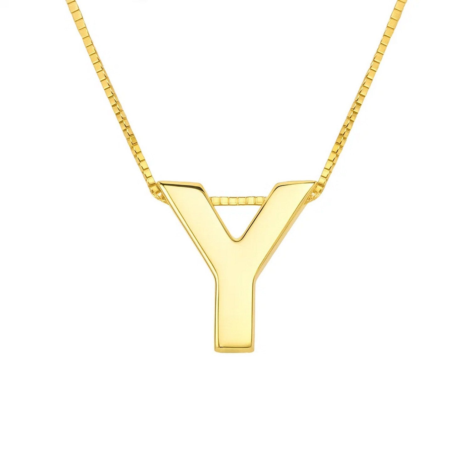 14K Yellow Gold Yours Truly Block Letter Initial Y Necklace
