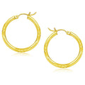 14k Yellow Gold Diamond Cut Hoop Earrings (3x25mm)
