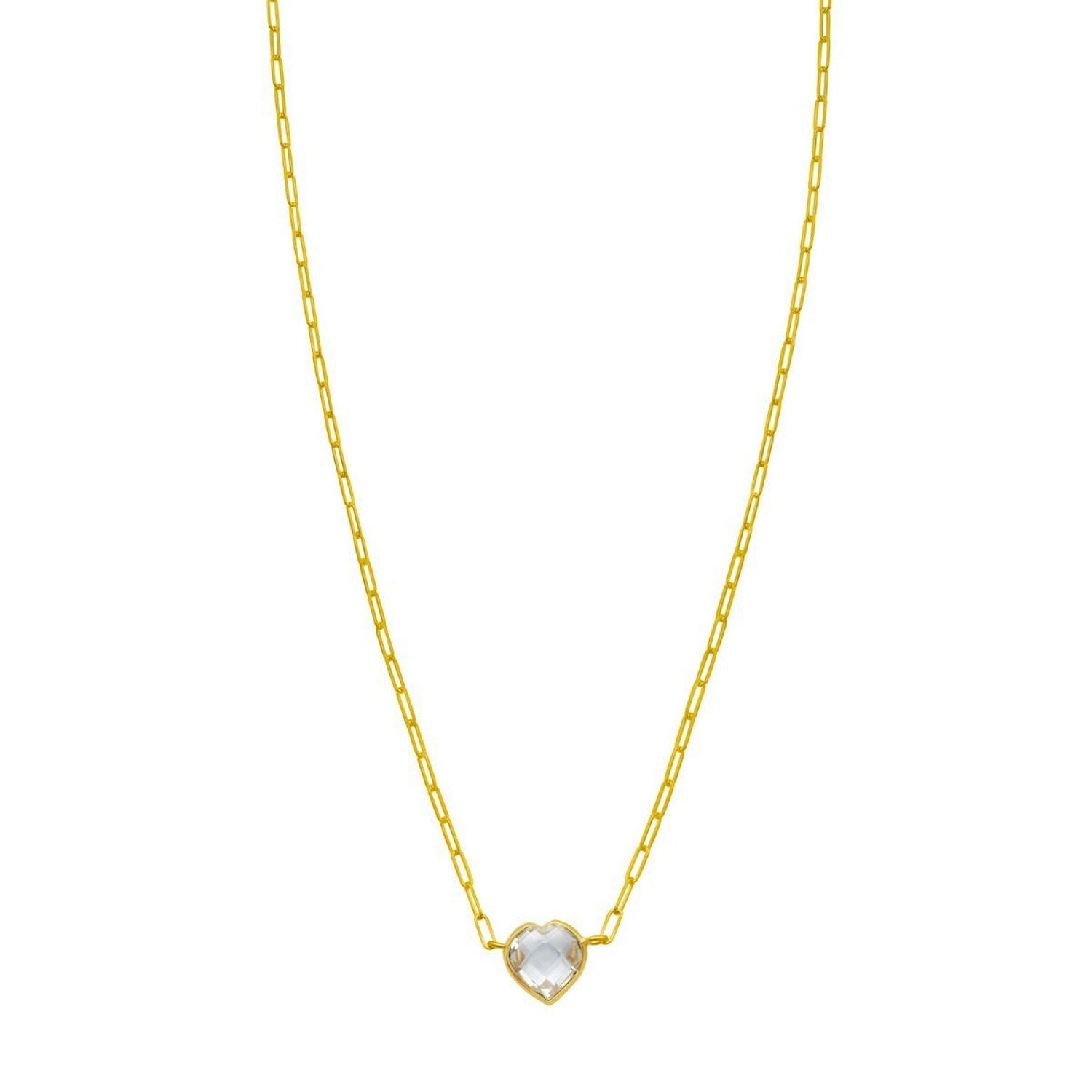 14K Yellow Gold White Topaz Heart Necklace (1.50 mm)