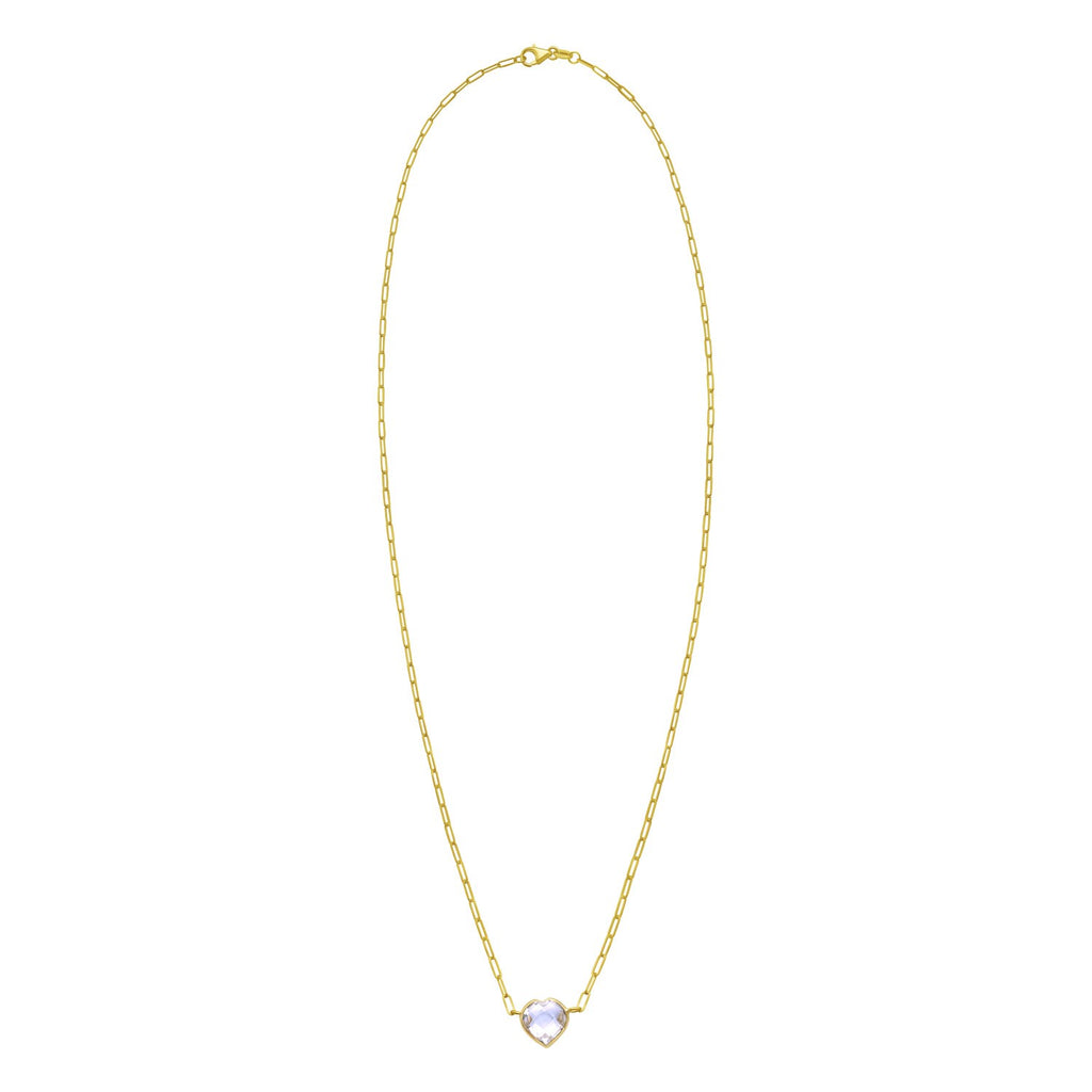 14K Yellow Gold White Topaz Heart Necklace (1.50 mm)