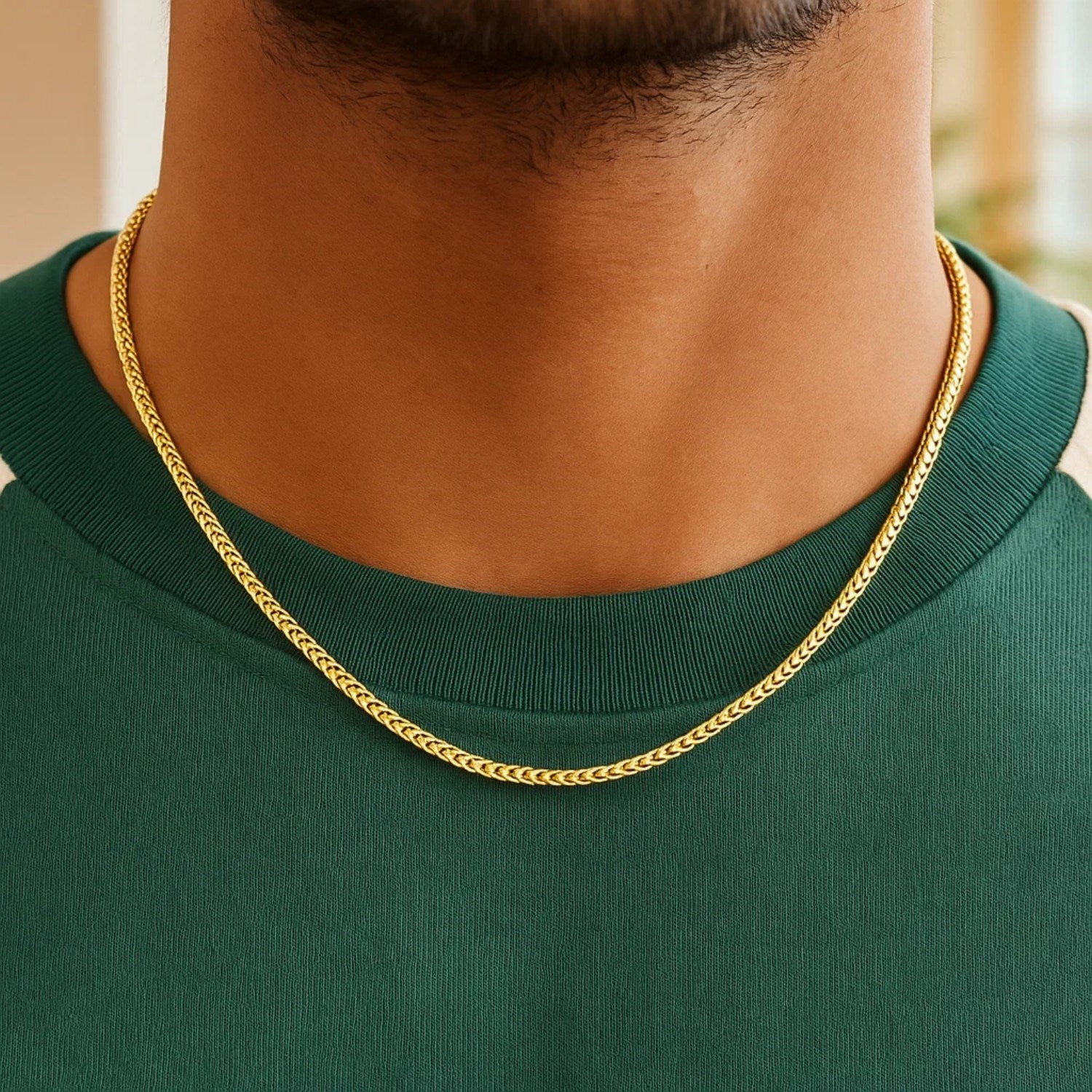 Sterling Silver Yellow Gold Plated Diamond Cut Franco Chain (3.20 mm)
