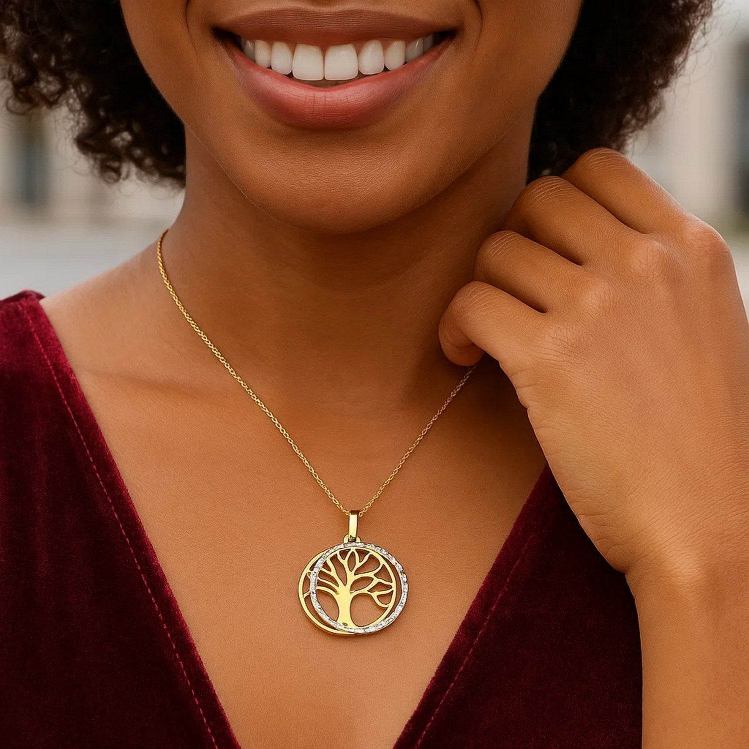 Two Layer Tree Pendant in 14k Two Tone Gold