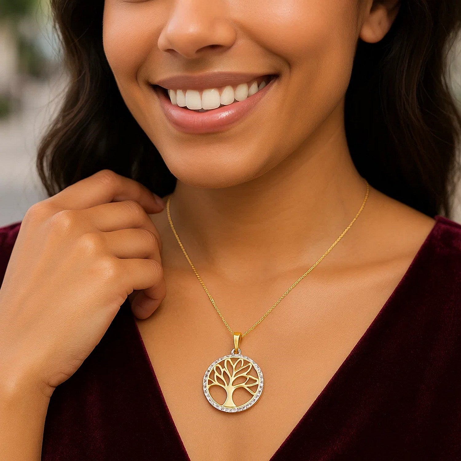Two Layer Tree Pendant in 14k Two Tone Gold