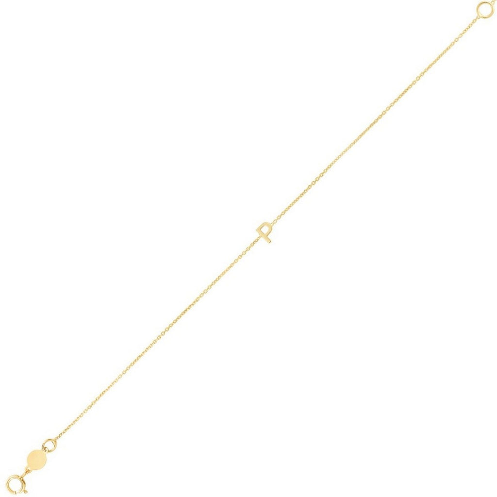 14K Yellow Gold Mini Initial P Bracelet