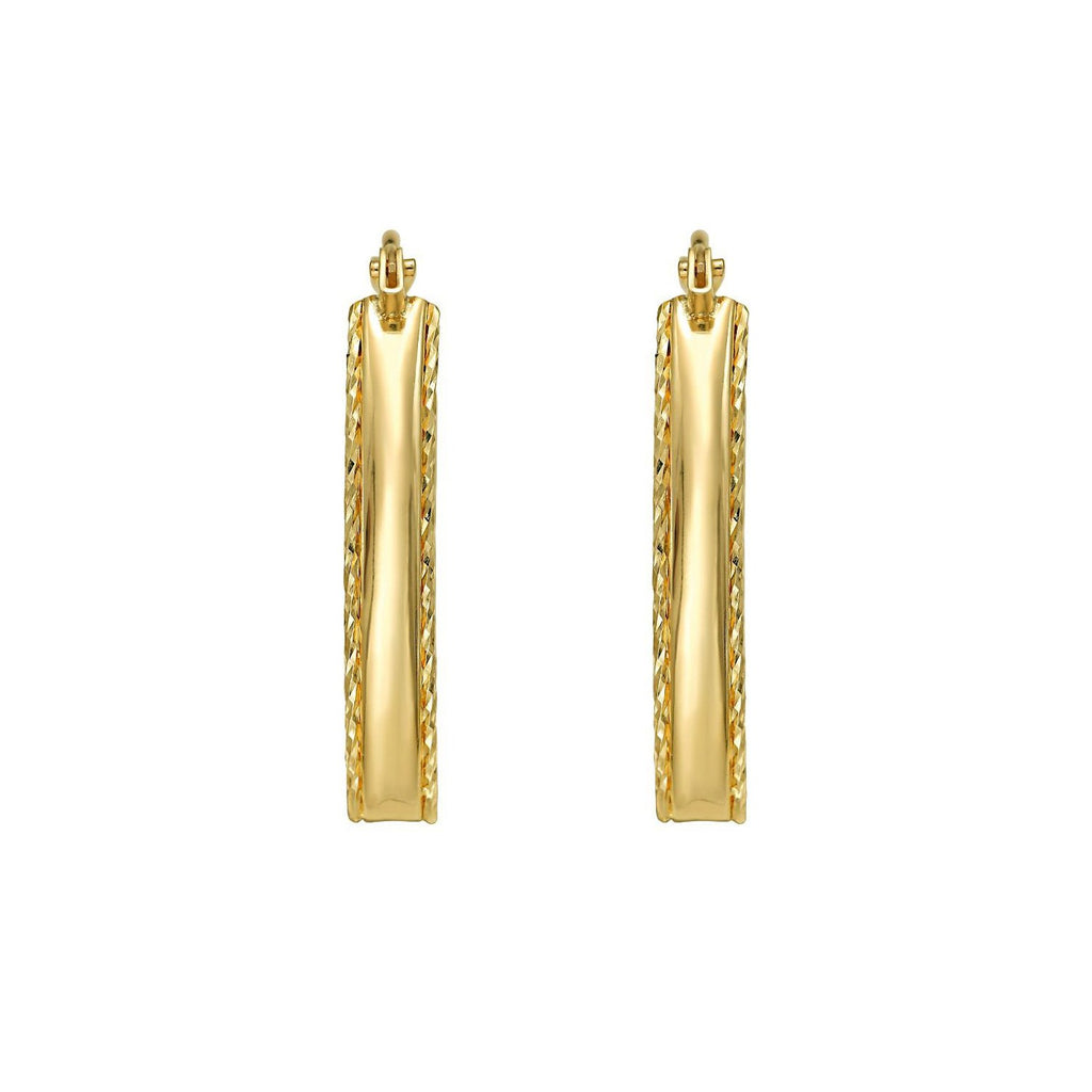 14K Yellow Gold Small Diamond Cut Marquise Hoop Earrings
