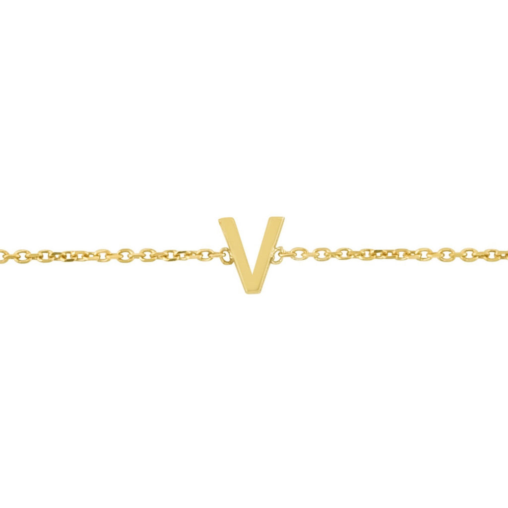 14K Yellow Gold Mini Initial V Bracelet