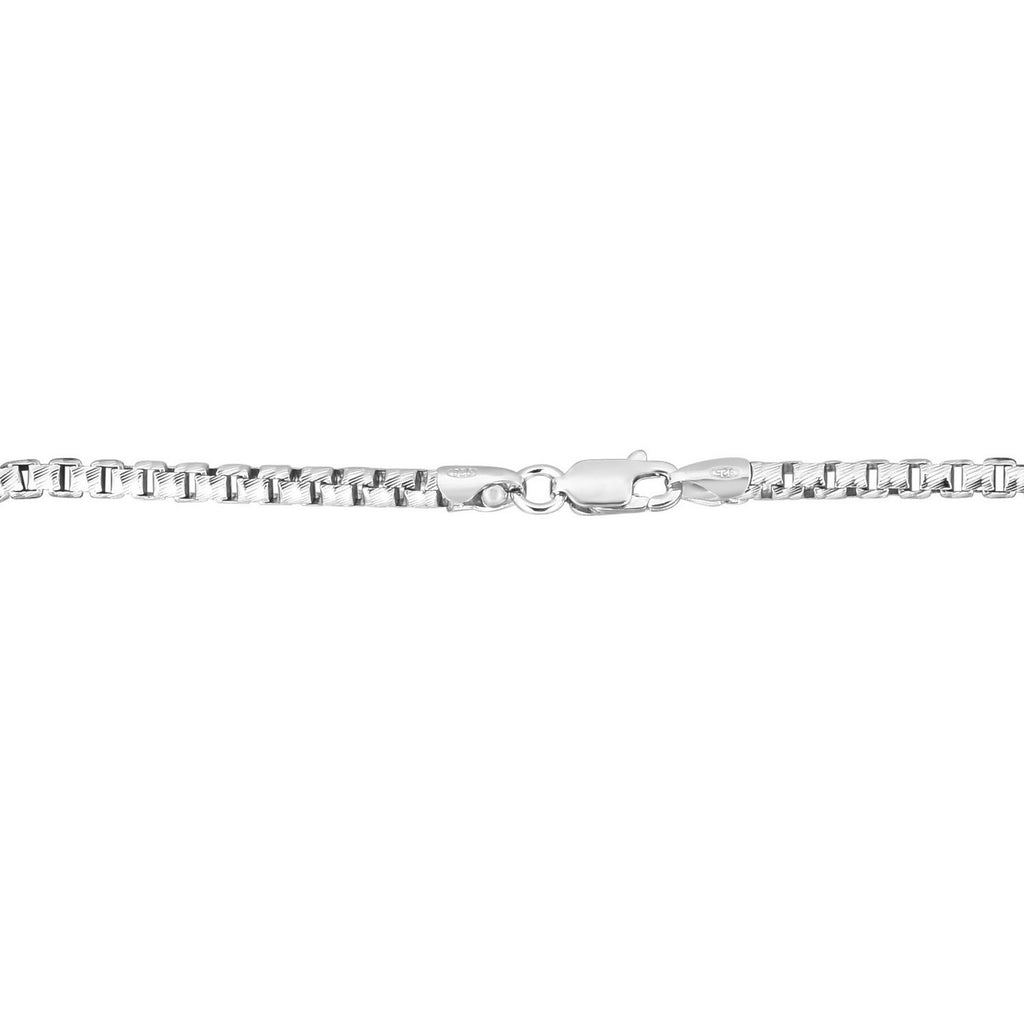 Sterling Silver Rhodium Plated Rockstar Cut Round Box Chain (3.90 mm)